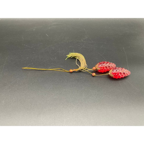 Vintage MCM Red Glitter Pinecone Christmas Ornament with Tassel Gold Japan - Picture 2 of 5